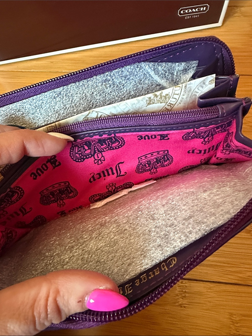 Juicy Couture Purple Suede Embellished Zip Wallet - Picture 5 of 5